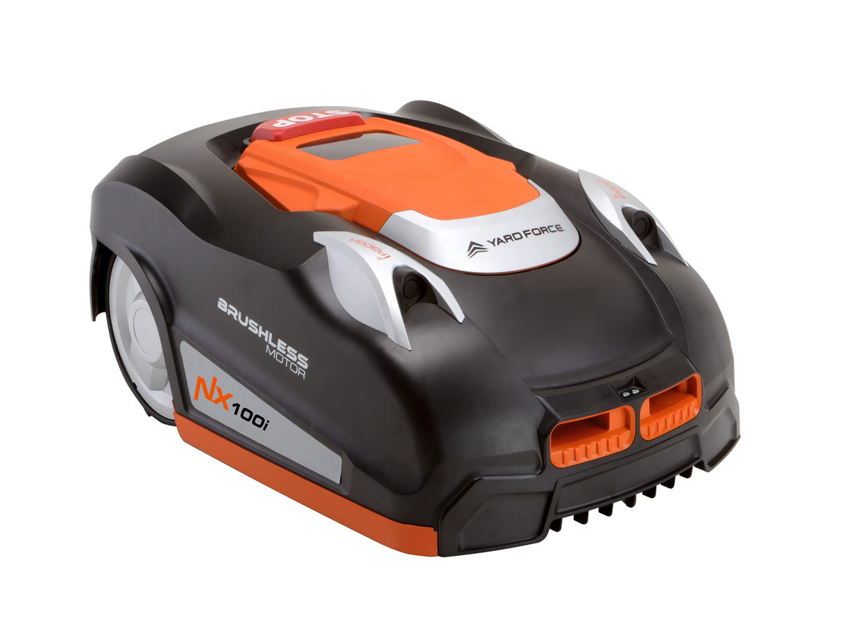 YARD FORCE Robot cortacésped NX100i de hasta 1000 m². Robot cortacésped autopropulsado con control por aplicación, sensor iRadar, programación multizona, panel de control LCD con teclado numérico.