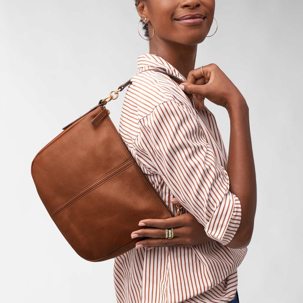 Fossil Jolie Bolso cruzado de piel o ante marrón para mujer, Óxido