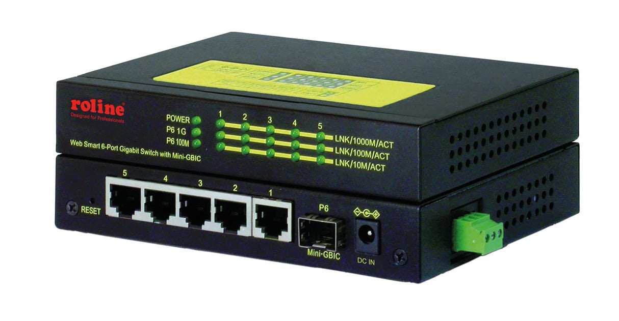 ROLINE Industrial Gigabit Switch, 5x RJ-45 + 1x SFP