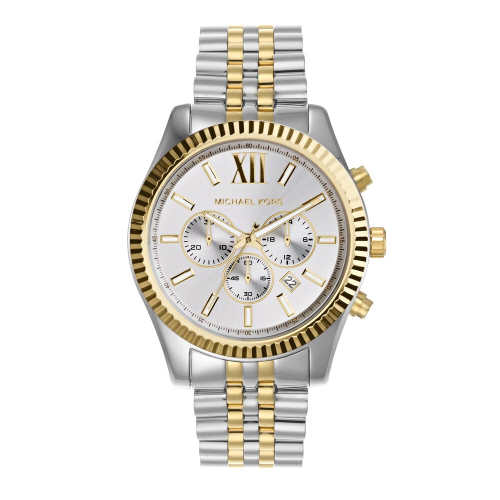 Michael Kors - Cronógrafo Lexington con Correa de Acero Inoxidable Plateado y Dorado para Hombre MK8344