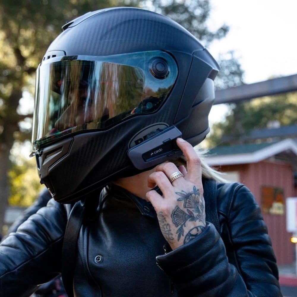 Cardo PACKTAK Edge Intercomunicador de Auriculares con Sistema de comunicación Bluetooth para Motocicleta - Paquete Doble, Negra