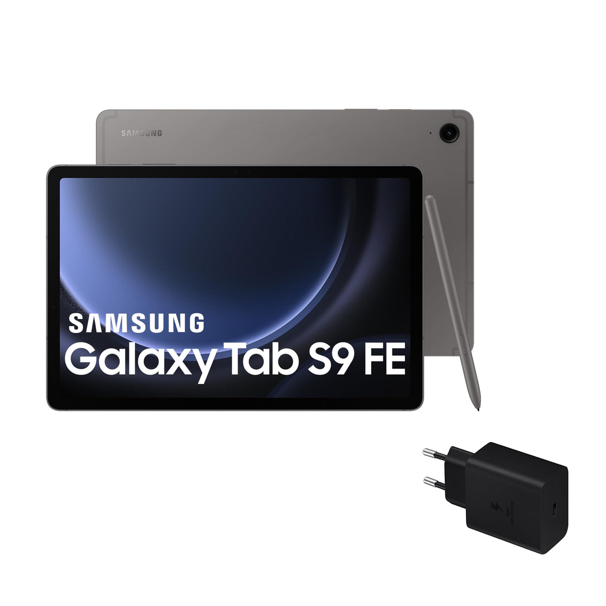 Samsung Galaxy Tab S9 FE - Tablet + Cargador, 256 GB, 5G, S Pen incluido, Batería de Larga Duración, Clasificación IP 68, Gris (Versión Española)