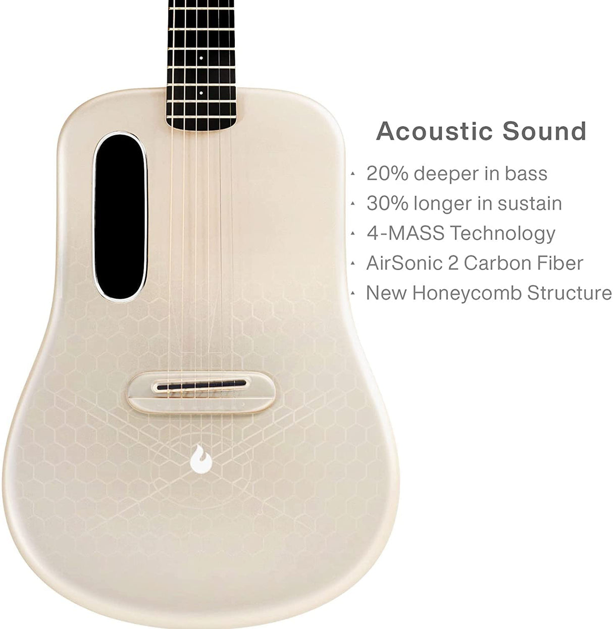 LAVA ME 3 Smart Guitarra 38 Pulgadas Guitarra Acústica de fibra de carbono con afinador, múltiples efectos de rendimiento, adecuada para principiantes, adultos (Piano Bag, Oro)
