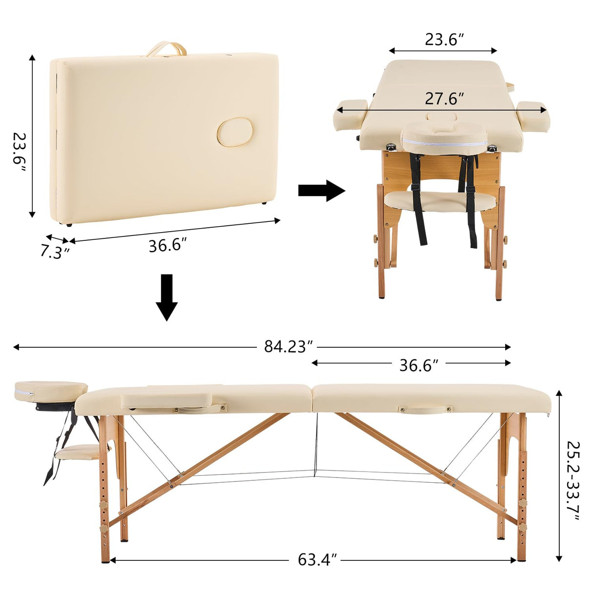 YOUNIKE Camilla de Masaje Plegable Portátil Profesionales Estetica 2 Zonas Fisioterapia Camilla Tatuaje Massage Table Camilla para Pestañas Ajustable Altura y Reposabrazos Extraíbles Beige