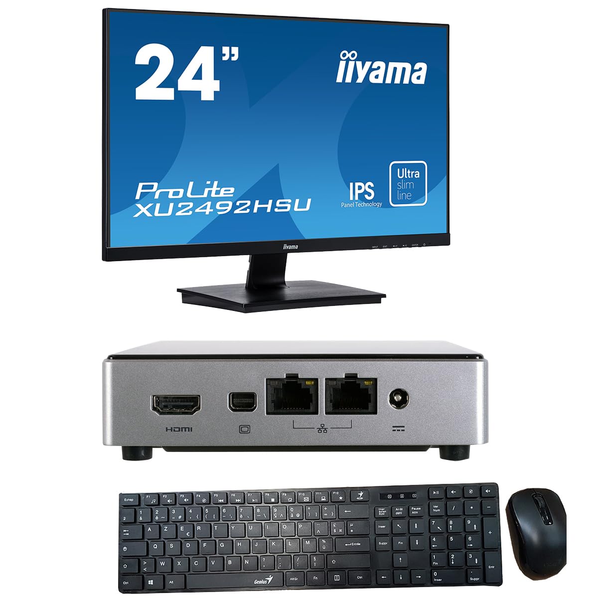 YNISEK - Mini PC i7-10510U 16GB 2TB M.2 SSD + Pantalla 24P + Teclado + ratón, sin OS