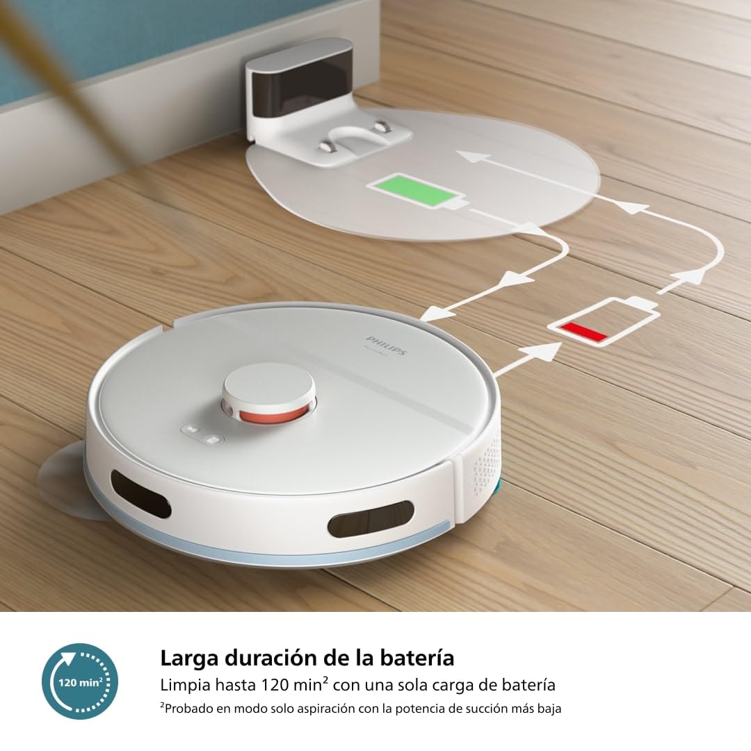 Philips Homerun 2000 Robot Aspirador y Fregona - Potencia de Succión Extra Fuerte, Impulso para Alfombras, Radar LDS, App Homerun, Blanco Ártico (XU2000/25)
