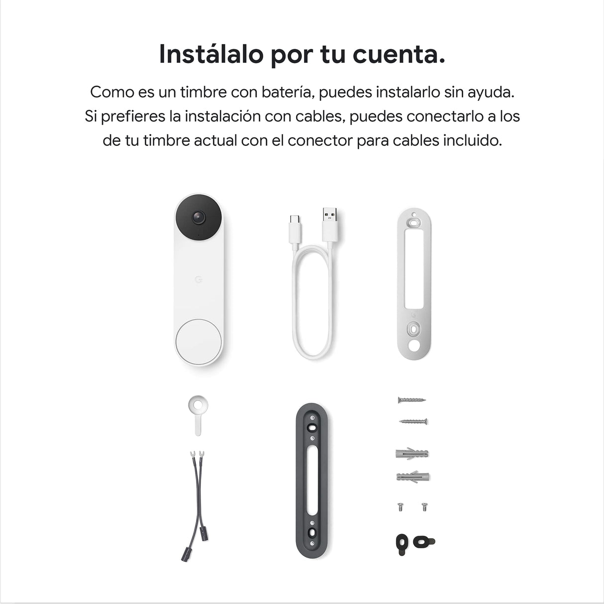 Google Nest Doorbell - Timbre de Video inalámbrico, Snow, 960p, Sólo movimiento