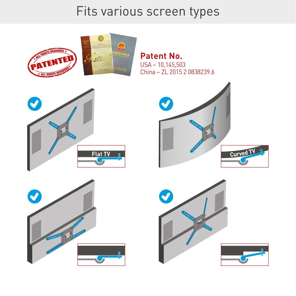 Barkan Soporte de Pared para TV de 104 cm de Largo, Brazo Doble de 13 a 90 Pulgadas, Giratorio/Movimiento Completo, Soporte para TV, soporta hasta 60 kg, Extra Estable, para LED OLED LCD, máx. VESA
