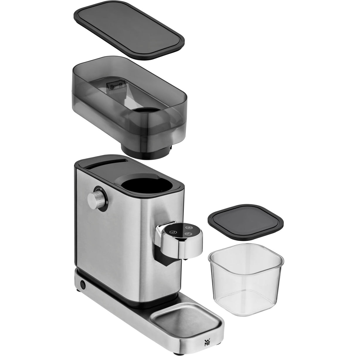 WMF Lumero - Molinillo de café espresso eléctrico, 150 W, botones táctiles LED, 40 grados de molienda, contenedor de harina de café, acero inoxidable Cromargan mate