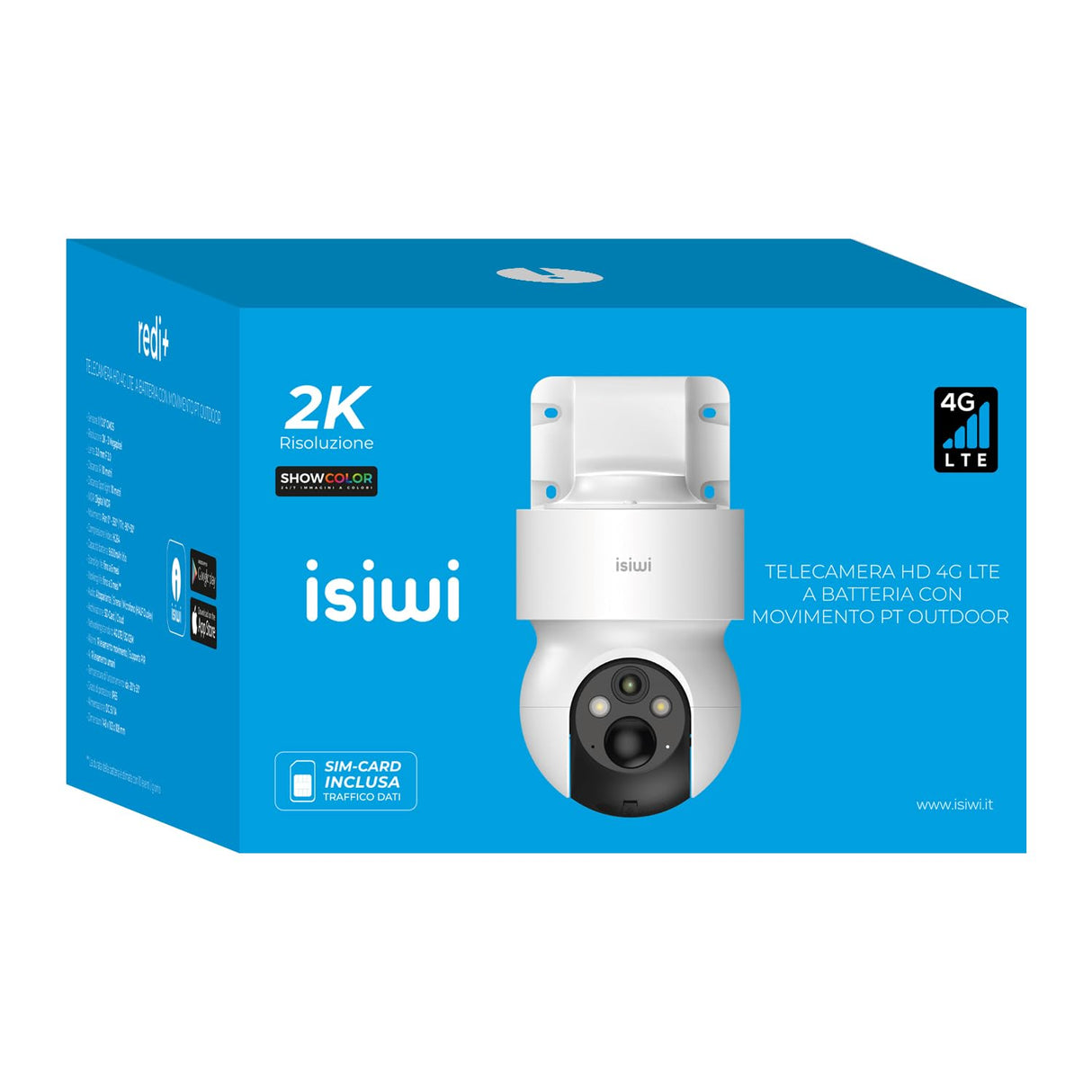 Isiwi Redi+ - Cámara motorizada 4G para Uso Externo a batería con SIM, vigilancia inalámbrica, 3 MP, Tarjeta SD, IP65, detección Humana PIR, Audio, Compatible con Alexa/Google, aplicación para