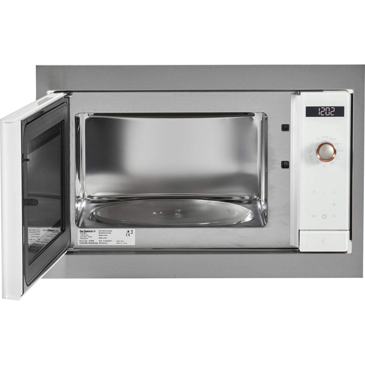 De Dietrich DME7121W - Microondas (Integrado, Solo microondas, 26 L, Botones, Giratorio, Blanco, Botón)