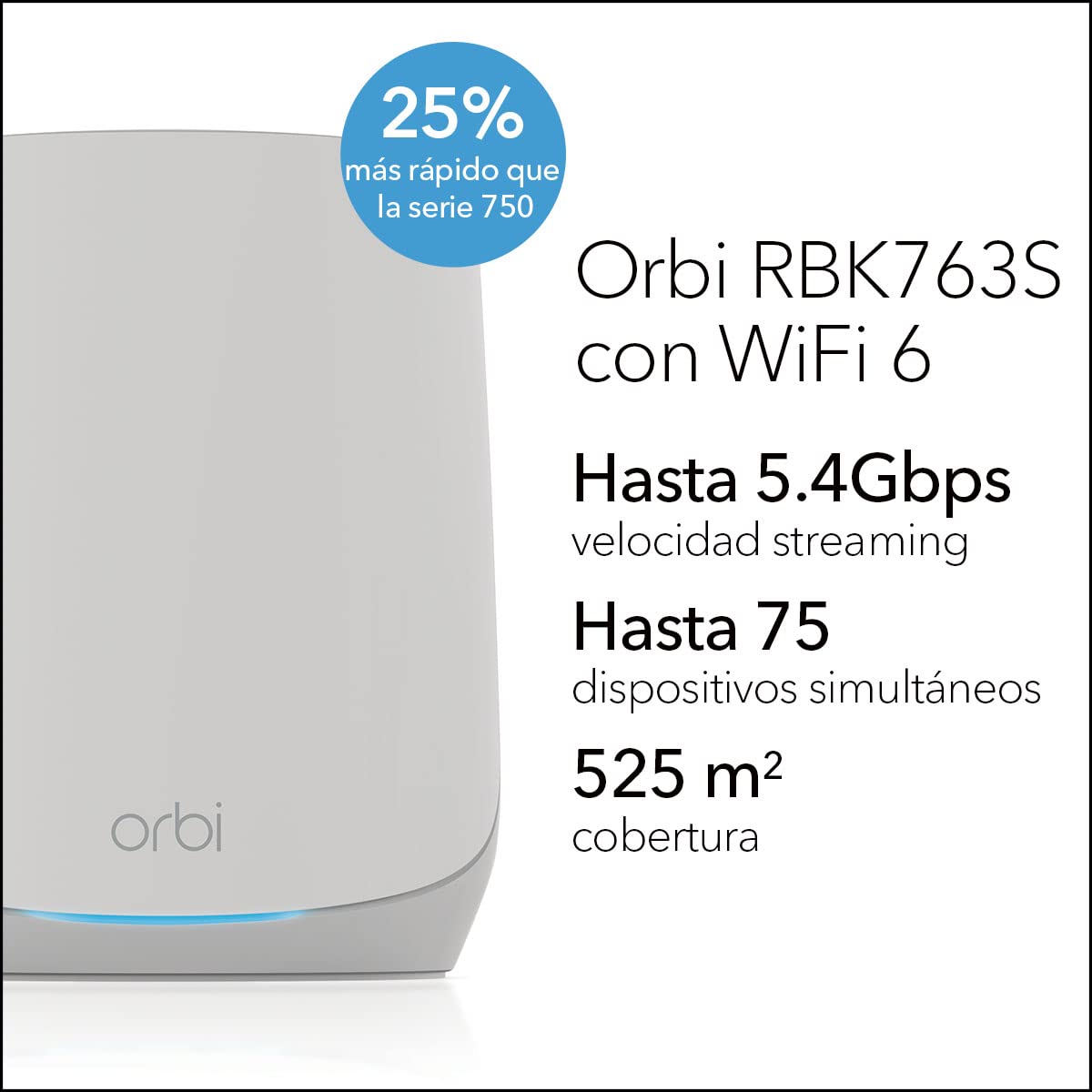 NETGEAR Orbi Sistema Mesh WiFi 6 RBK763S - Router Mesh y 2 extensores - Cobertura hasta 525 m2 - Mejora la velocidad WiFi hasta 5,4 Gbps y 75 dispositivos - Configuración sencilla de la aplicación