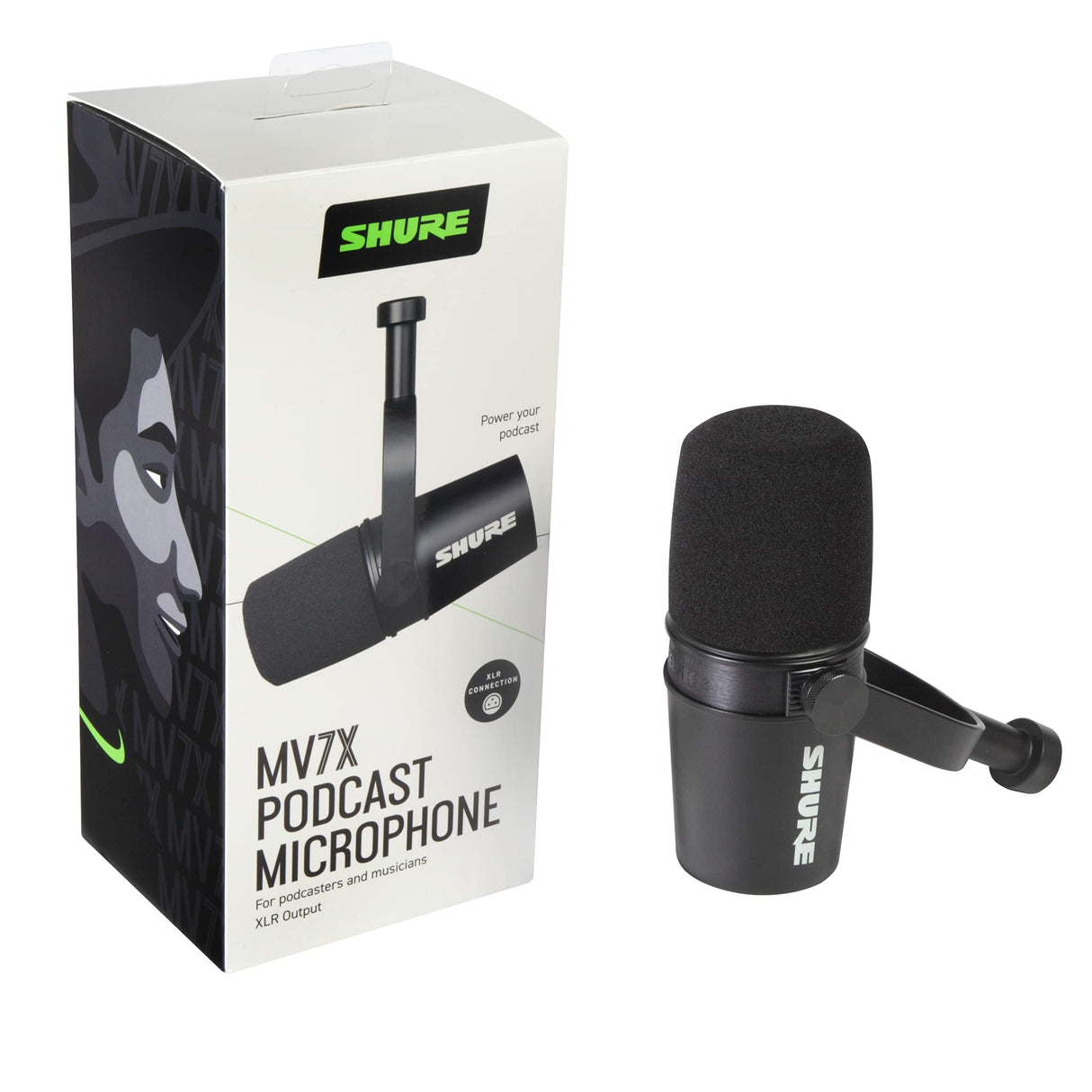 Shure MV7X XLR Podcast Microphone - Pro Dynamic Mic para podcasting y grabación Vocal, Todas Las construcciones de Metal y micrófono Compatible - Negro
