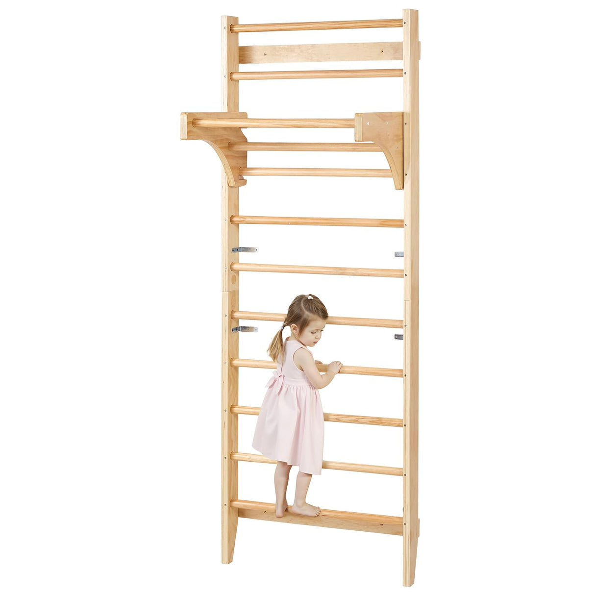 VEVOR Interior de Madera Maciza Niveles, Escalera de Escalada Carga de 99,8 kg, Gimnasia con Barra de Dominadas para Niños y Adultos, Color (10-Level Solid Wood Indoor Jungle Gym)