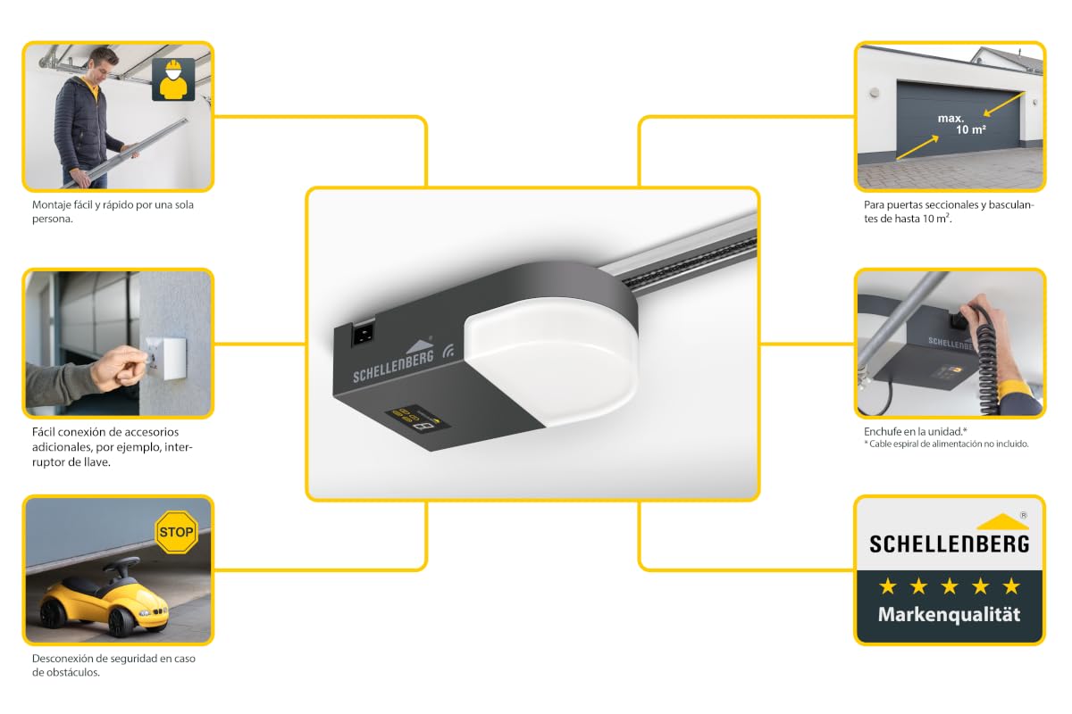 Schellenberg 60923 Motor Puerta Garaje basculante, 600 N, MAX, 868 MHz, 2X mandos a Distancia, Antracita, Smart Drive L/Superficie 10 m²