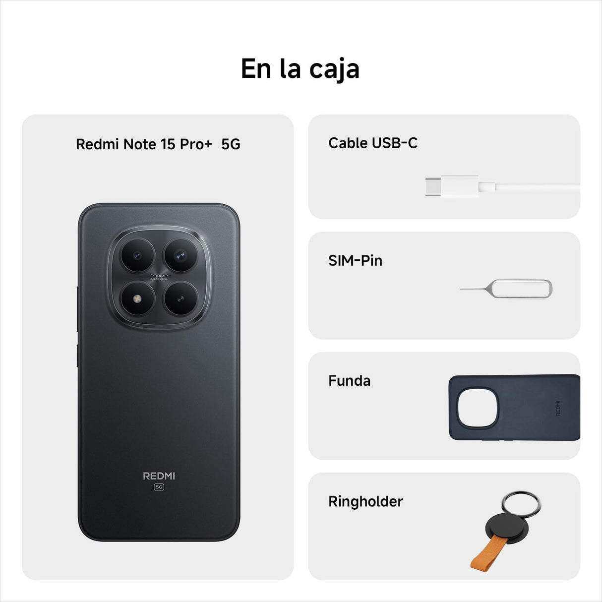 XIAOMI REDMI Note 15 Pro+ 5G - Smartphone de 8+256GB, Pantalla AMOLED 6,83" 1.5K AMOLED, Snapdragon 7s Gen 4, cámara de 200 MP, Hypercharge 100W, Cargador no Incluido, Negro (Versión ES)