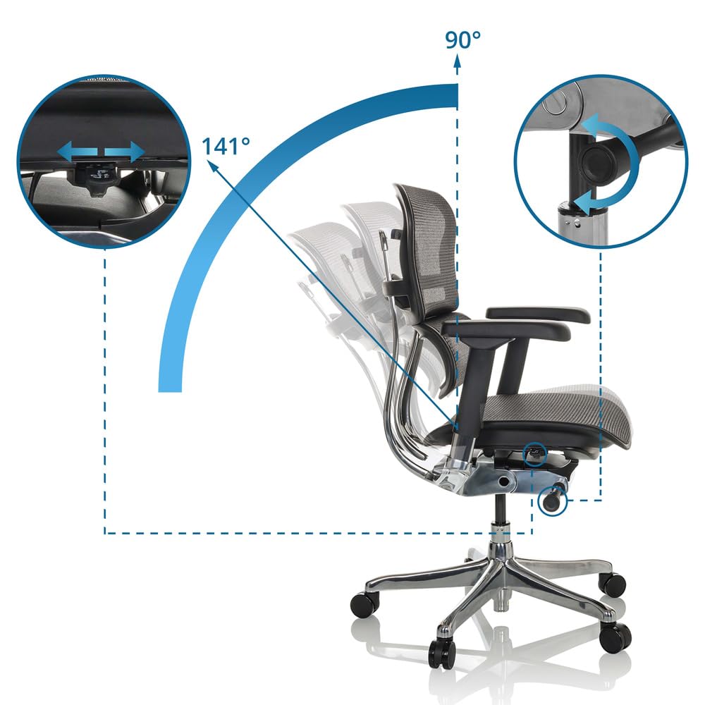 hjh OFFICE Silla de Oficina ergonómica ERGOHUMAN Base GEN2 Diseño Original, Silla de Oficina con Soporte Lumbar Flexible, Malla Negra