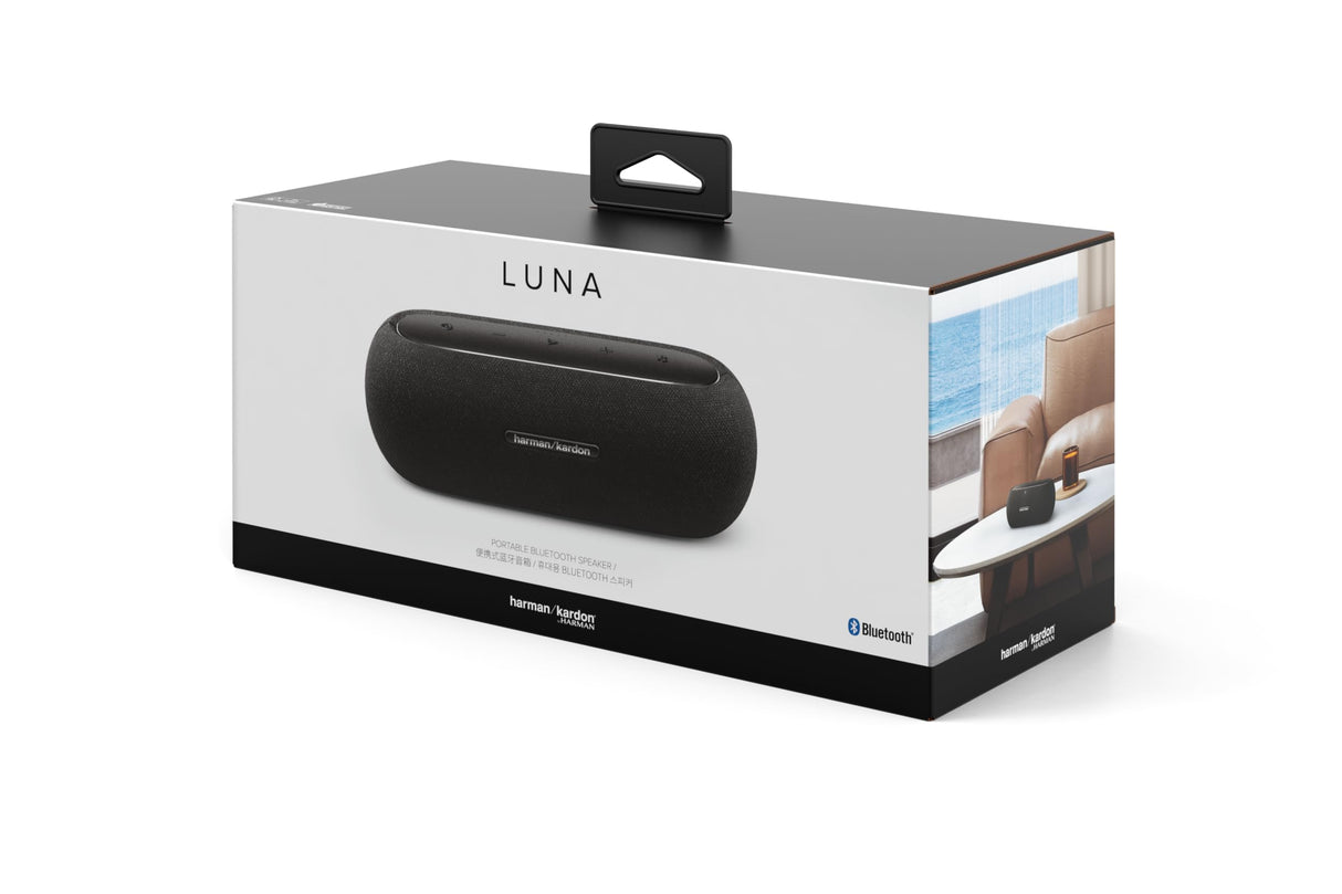 Harman Kardon Luna, Altavoz portátil, Resistente al Agua y al Polvo, con diseño Elegante, tecnología Bluetooth, Puerto USB y duración de batería de hasta 12 hrs, Negro