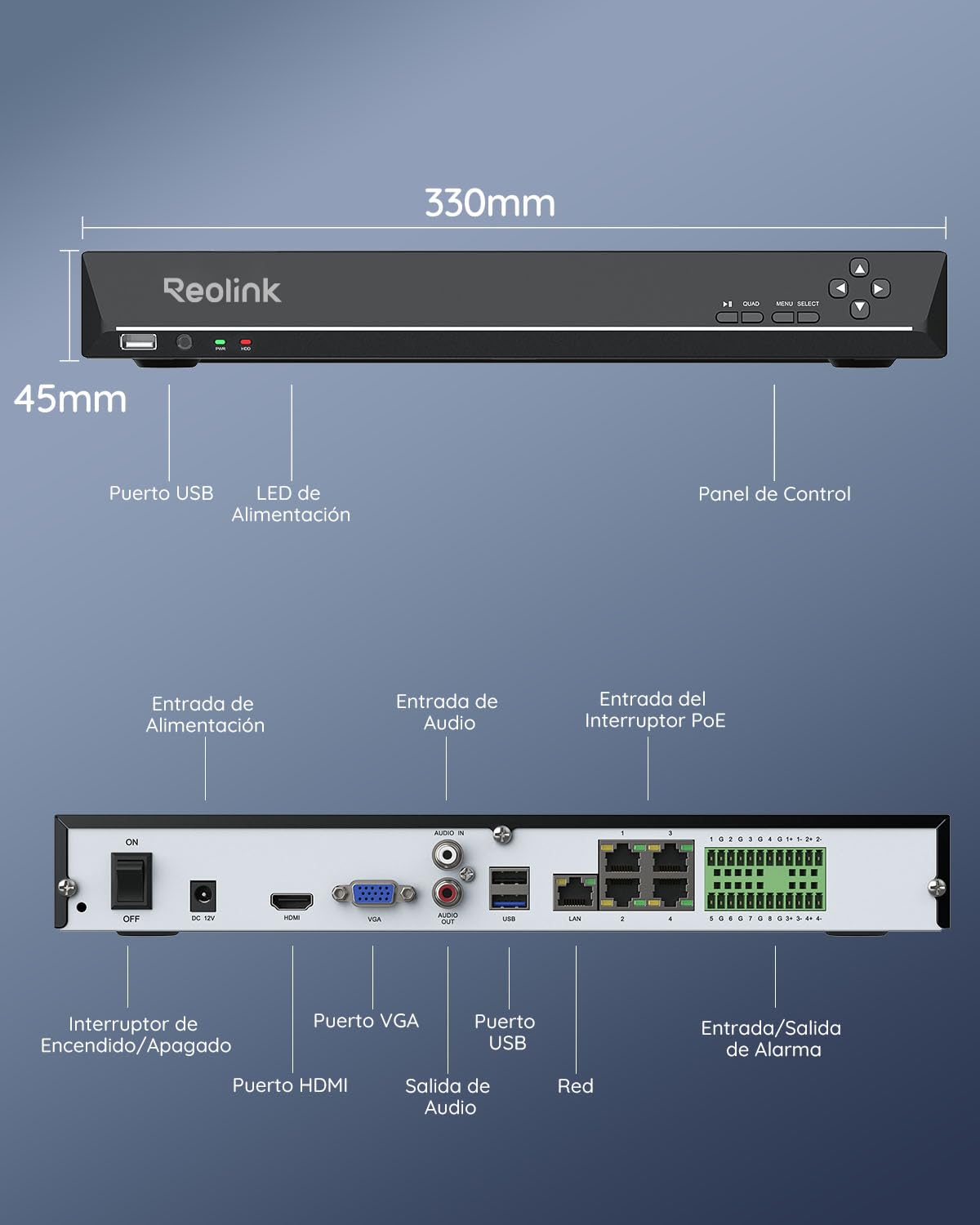 Reolink NVR 36CH, Soporta Cámaras 16MP/12MP/4K/5MP, 3 Bahías para HDD (sin HDD), Sistema Alarma O/I, 36 Canales (Conmutador PoE Necesario), RLN36