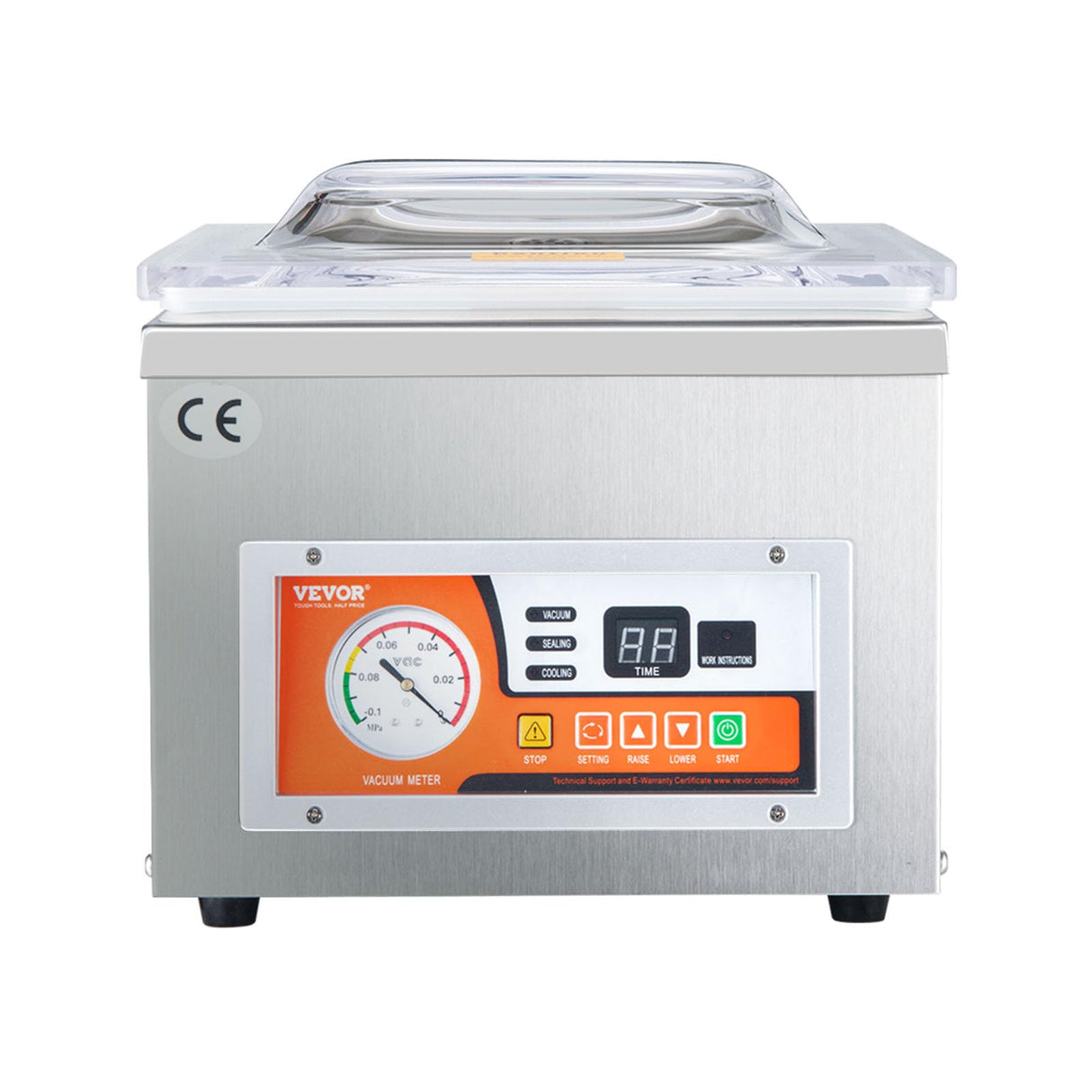 VEVOR Sellador al Vacío, 180W de Potencia de Motor y 260W de Sellado, Máquina de Envasado a Vacío, Acero Inoxidable, Máquina Selladora de Cámara, 33x25cm de Máx. Tamaño de Sellado, Hogar, Supermercado