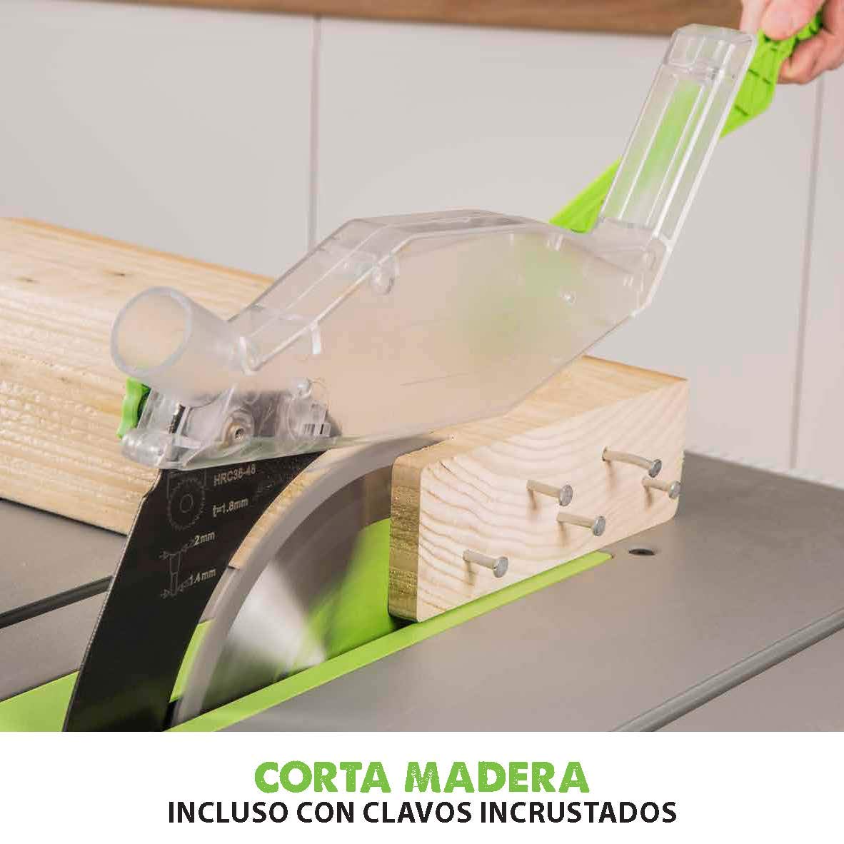 Evolution Power Tools Fury 5-S Sierra de mesa multimaterial, Corta acero dulce, aluminio, plástico, madera con clavos incrustados, 230 V
