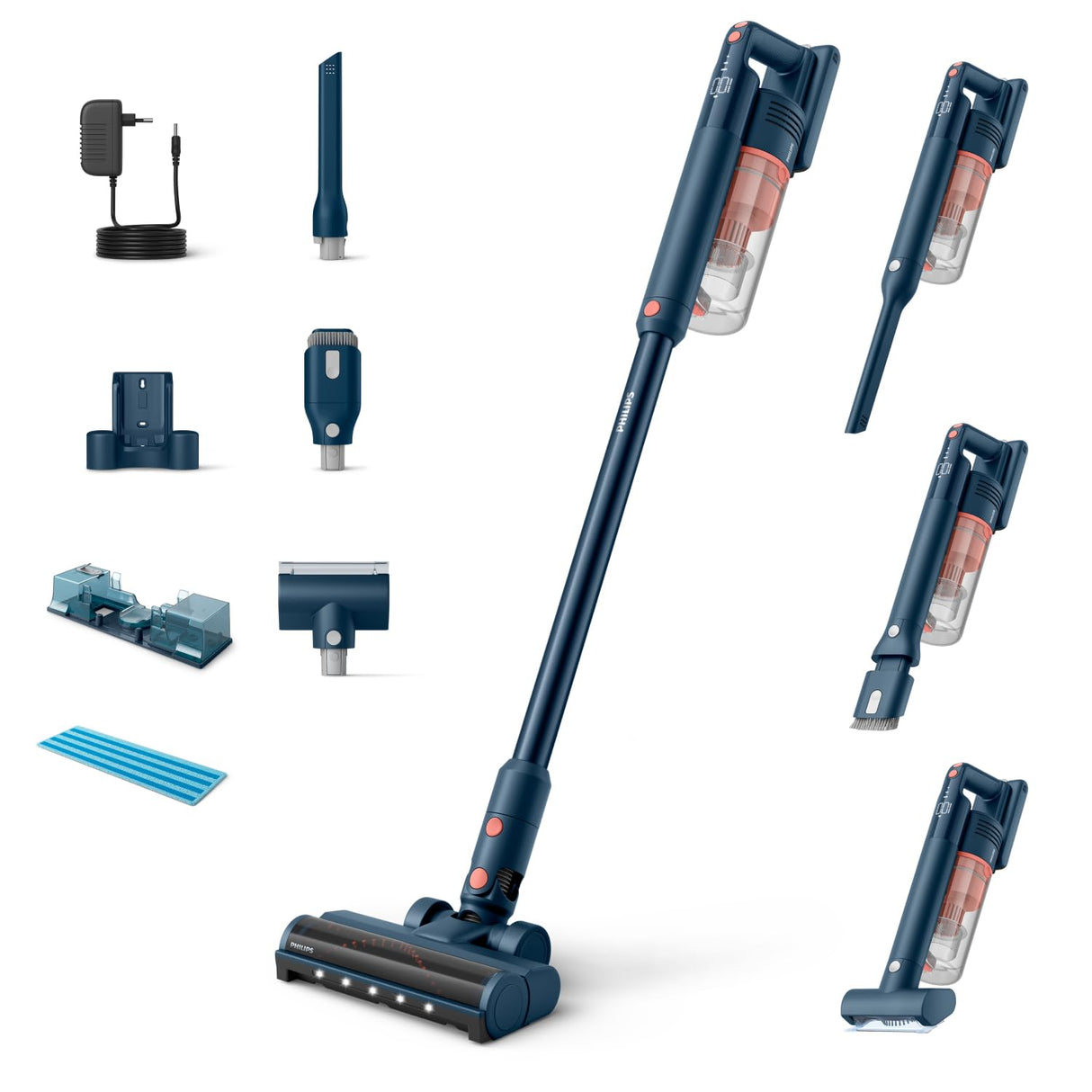 Philips Aspiradora Sin Cable Serie 5000 Pet, Potente Succión en Suelos Duros y Alfombras, 60 Min de Autonomía, Cepillo Con Luz LED, Cepillo Para Mascotas, Módulo Aqua, Batería Reemplazable (XC5142/01)