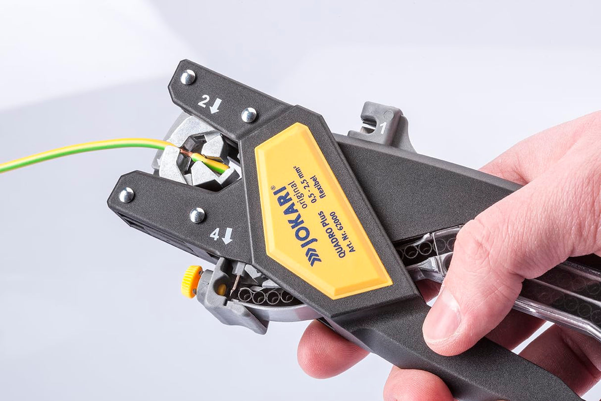 JOKARI J62000 - Herramienta de corte, pelado, torsión y crimpación de cables QUADRO Plus (0,5-2,5 mm²)