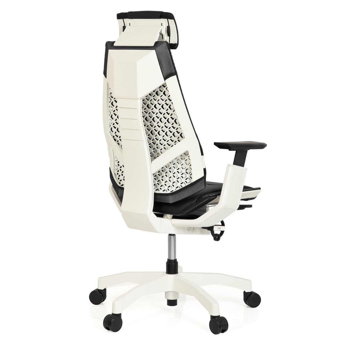 hjh OFFICE 652863 Silla de Oficina GENIDIA Pro White Cuero Negro, Silla ejecutiva ergonómica, reposabrazos y reposacabezas Ajustables