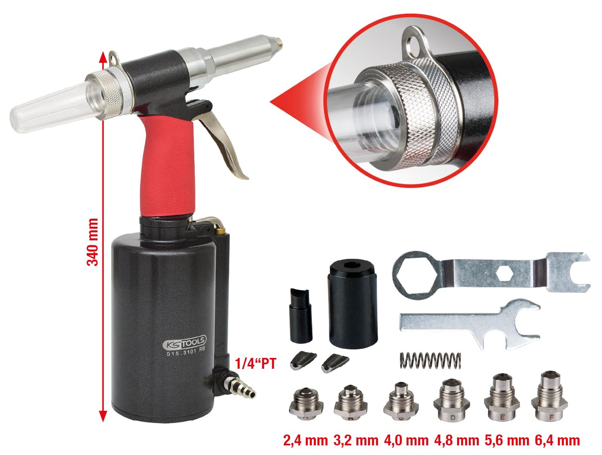 KS Tools 515.3101 Pistola neumática para remaches ciegos, 2,4-3,2-4-4,8-5,6-6,4mm