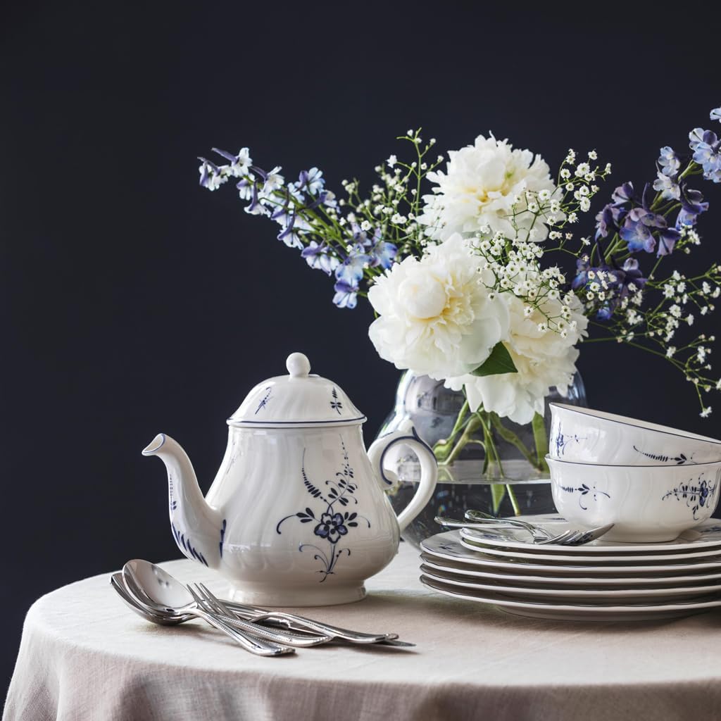 Villeroy & Boch Vieux Luxembourg Tetera, 1100 ml, Porcelana Premium, Blanco/Azul