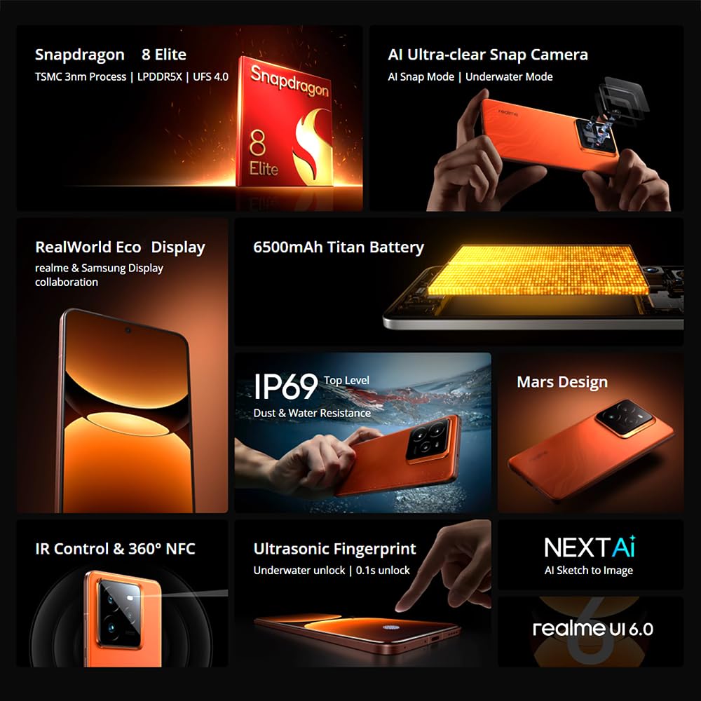 realme GT 7 Pro Smartphone 5G,12GB+256GB Telefono Movil,Snapdragon 8 Elite, 6,78" 120Hz Pantalla RealWorld Eco,50 MP Cámara Instantáneas Ultranítidas,6500mAh,Dual SIM Android 15,NFC,No Carga,Naranja