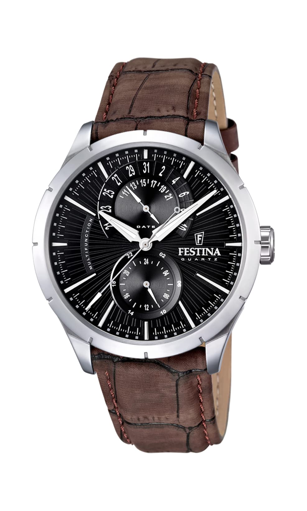 Reloj FESTINA para Hombre F16573/4 Correa Clasico Caja de Acero Inoxidable 316l Plateado Correa de Cuero Marrón