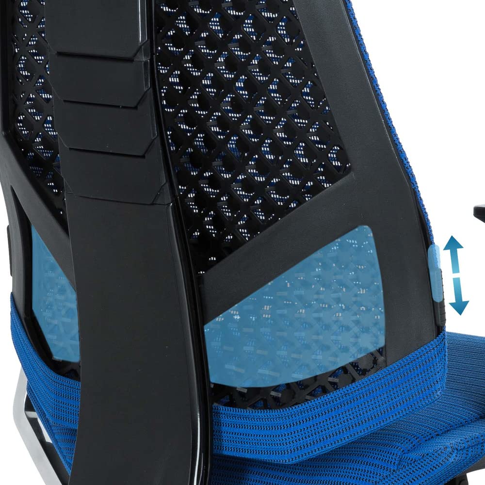 hjh OFFICE 652604 Silla de Oficina GENIDIA Pro Tejido de Malla Azul, Silla ejecutiva ergonómica, reposabrazos y reposacabezas Ajustables