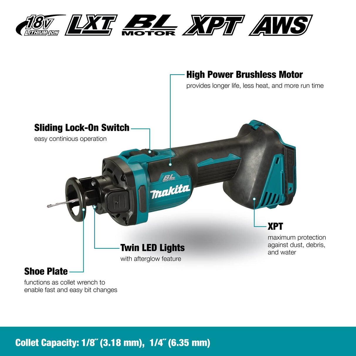 Makita DCO181Z Cortador Giratorio 18 V (sin batería, sin Cargador), Negro