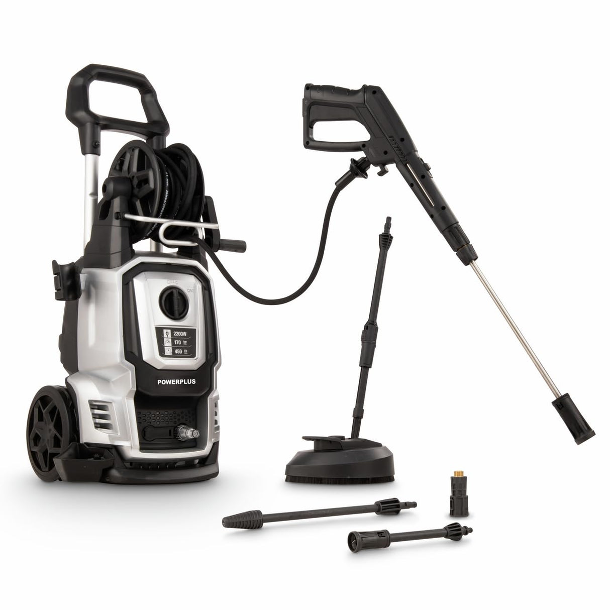 Powerplus Hidrolimpiadora Eléctrica POWXG90421 - Limpiadora de Terrazas de 2200 W, 170 Bares y 50 °C - con Manguera de 8 m y Accesorios Incluidos