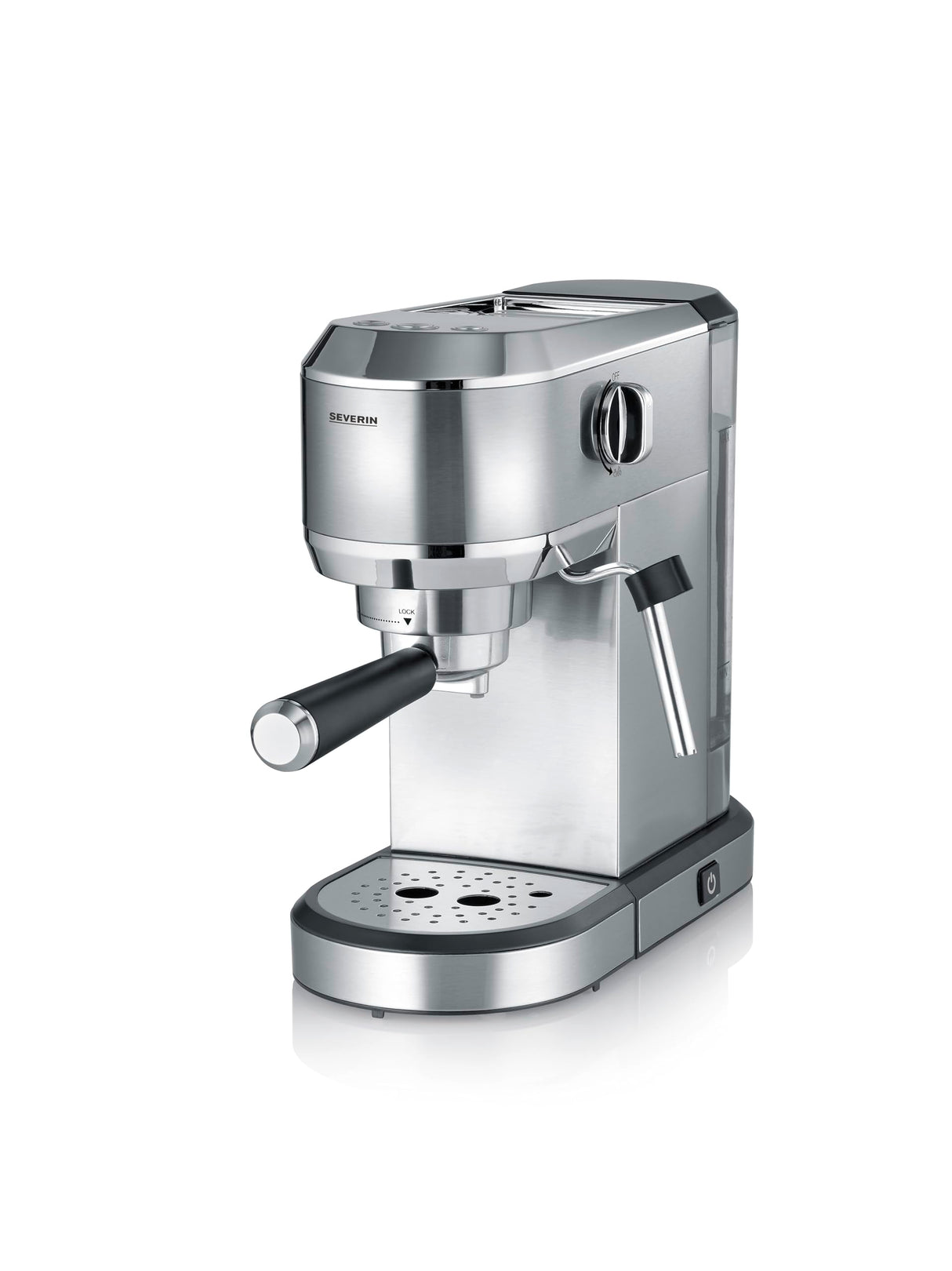 SEVERIN Máquina de café espresso Newspresa, máquina de portafiltro, bomba ULKA con 20 bares, boquilla espumadora de leche, depósito de agua de 1 L, para una o dos tazas, acero inox 1.350 W, KA 5997
