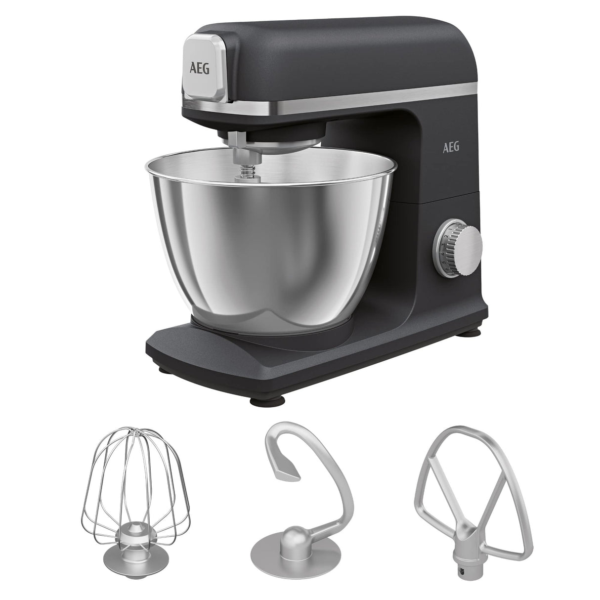 AEG KM5-1-4BPT - Robot de cocina Deli 5 Amasadora y Batidora con bol - 1200W, 6 velocidades, Bol 5 Litros, Luces LED, Múltiples Varillas, Negro