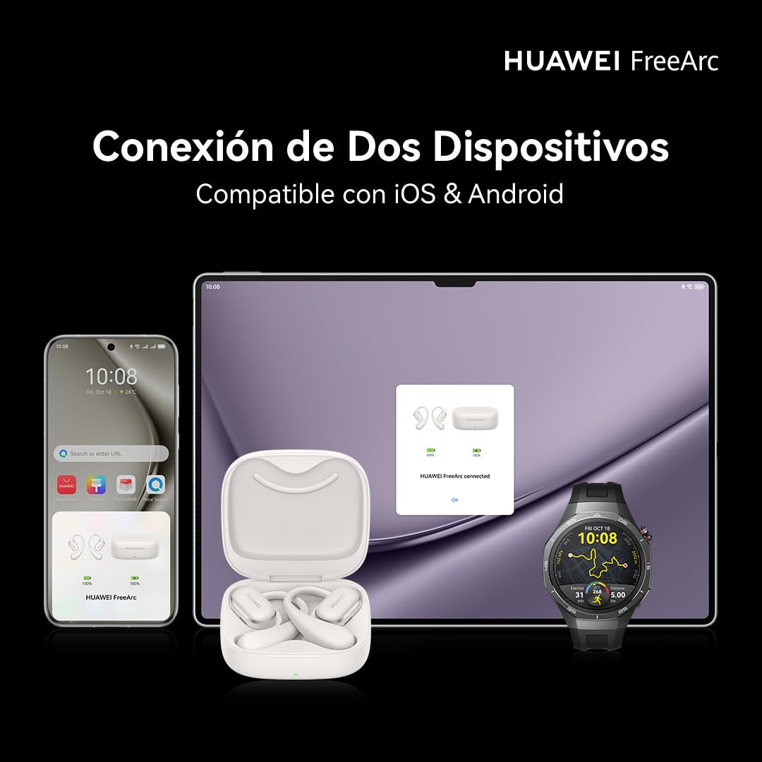 HUAWEI FreeArc Auriculares Open-Ear, Inalámbricos Bluetooth, Resistencia al Agua IP57, 28 Horas, Auriculares Deportivos con iOS,Android o Windows, Gris