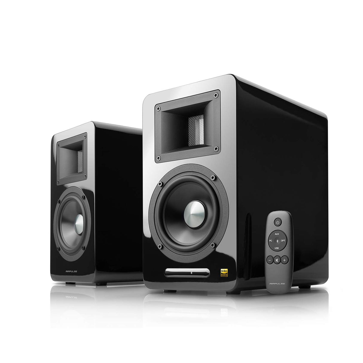 Airpulse Edifier A100 - Altavoz de estantería 2.0 (100 W) con Bluetooth V5.0 (aptX), Altavoz de Agudos con Cinta para Agudos precisos y claros, Posibilidades de conexión versátiles, Incluye Mando a