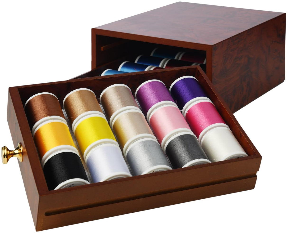 VIOLA Caja de hilo de costura y bordado, elegante cajonera 30 con bobinas de hilo de poliéster de 1000 m, hilo para coser y bordar 100% poliéster, acolchado y patchwork