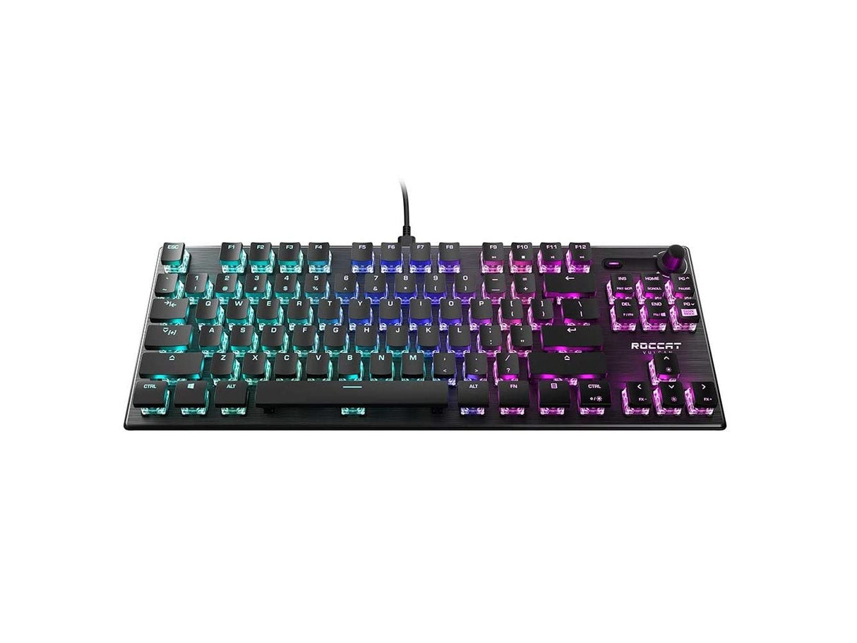 Roccat Vulcan TKL,Teclado lineal para juegos de PC, interruptor mecánico Titan con iluminación AIMO RGB por tecla, sin tenkeyless, diseño compacto, cable USB-C desmontable, color negro