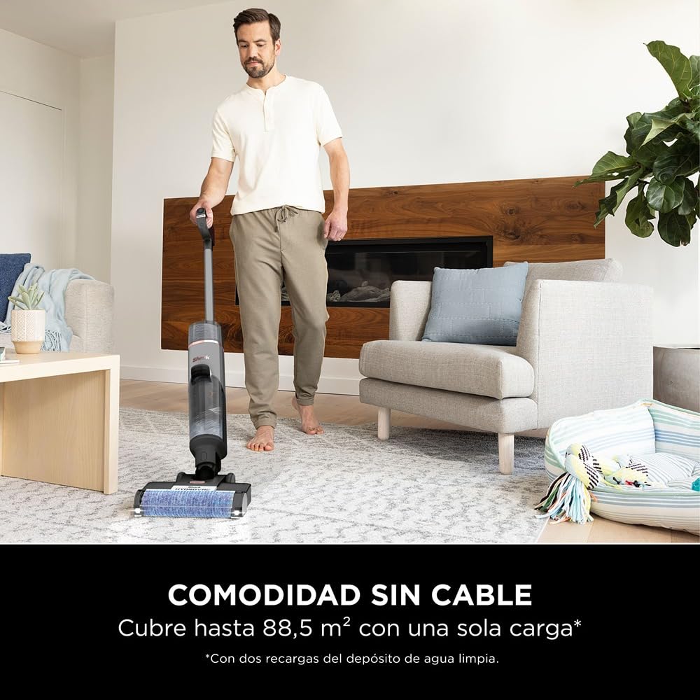 Shark HydroVac Aspiradora mopa sin cable, aspira y friega suelos, con cepillo multisuperficie giratorio antimicrobiano para eliminar olores, limpia en seco y húmedo, modo autolimpieza, gris WD210EU