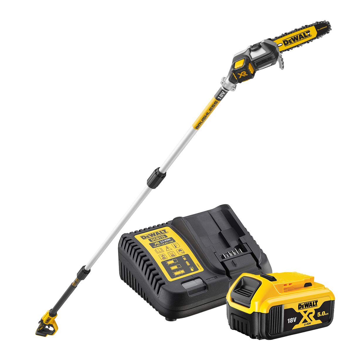 DEWALT DCMPS567P1-QW - Podadora de pértiga XR 18V con 1 batería Li-Ion 5,0Ah