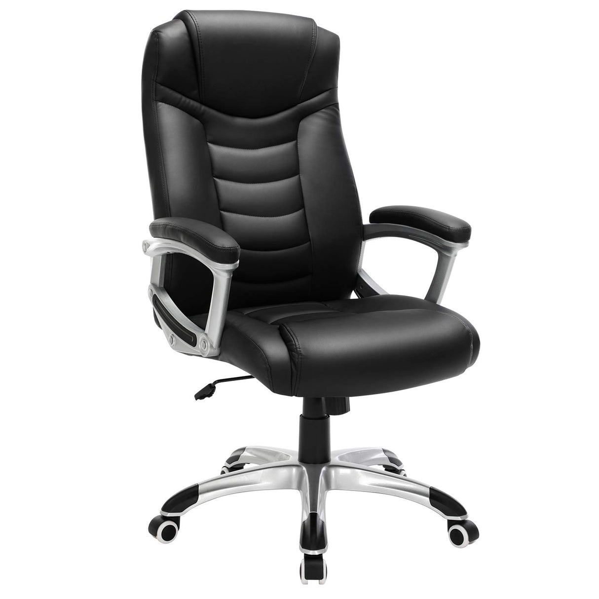 SONGMICS Silla de Oficina, Silla de Escritorio, Altura Ajustable, Ergonómica, Tapizada en PU, Carga de 150 kg, Negro OBG21B