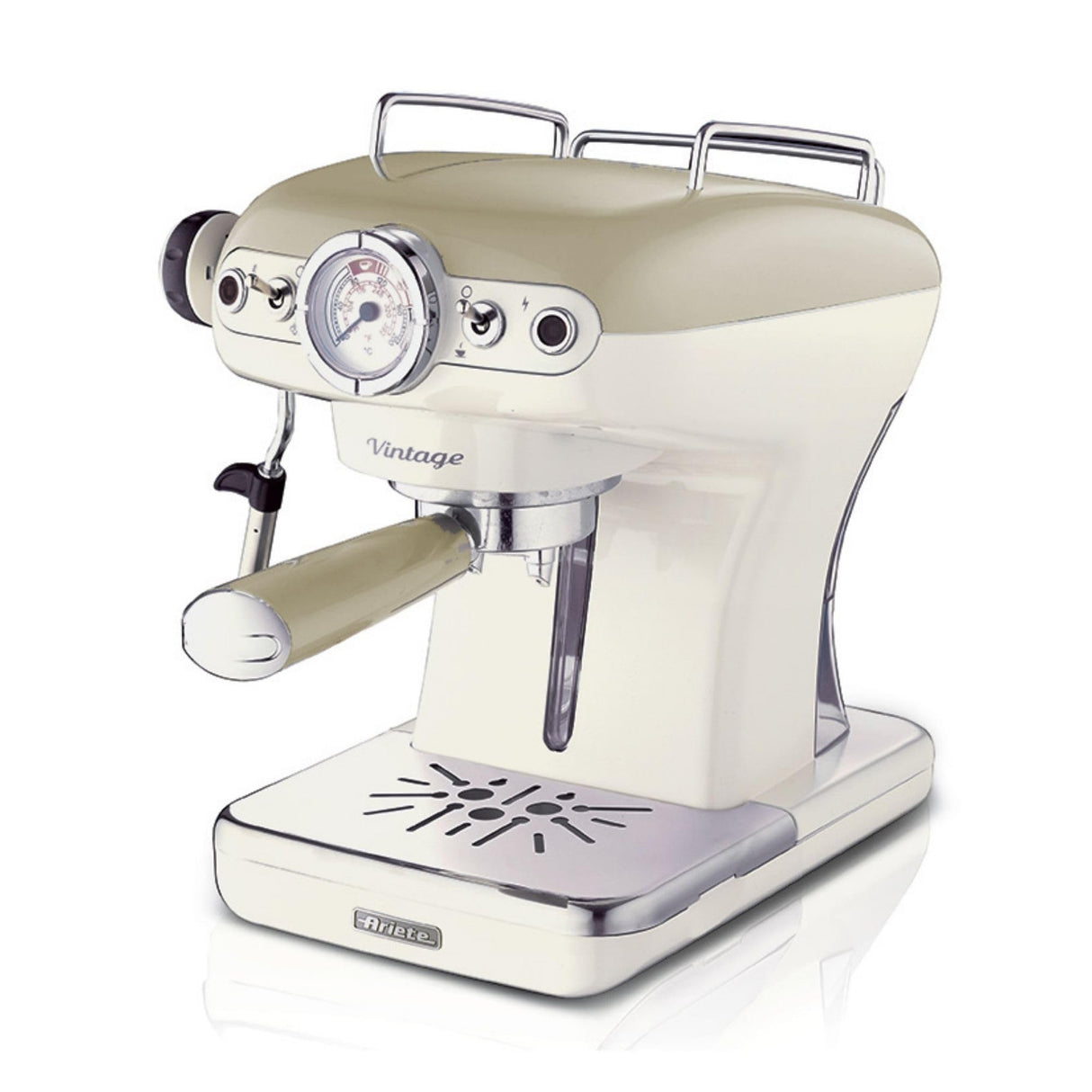 Ariete 1389/13 CAFETERA Espresso Vintage, 900 W, 0.9 litros, 15 bares, maxicapuccino, porta filtro para monodosis y café en grano, plástico Beige