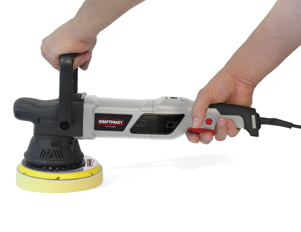Dino KRAFTPAKET Pulidora excéntrica de 21 mm - 950 W, 12 Niveles con Pantalla LCD y función de Memoria en Juego con Esponja de Pulido y Bolsa para Coche, Barco XXL HUB