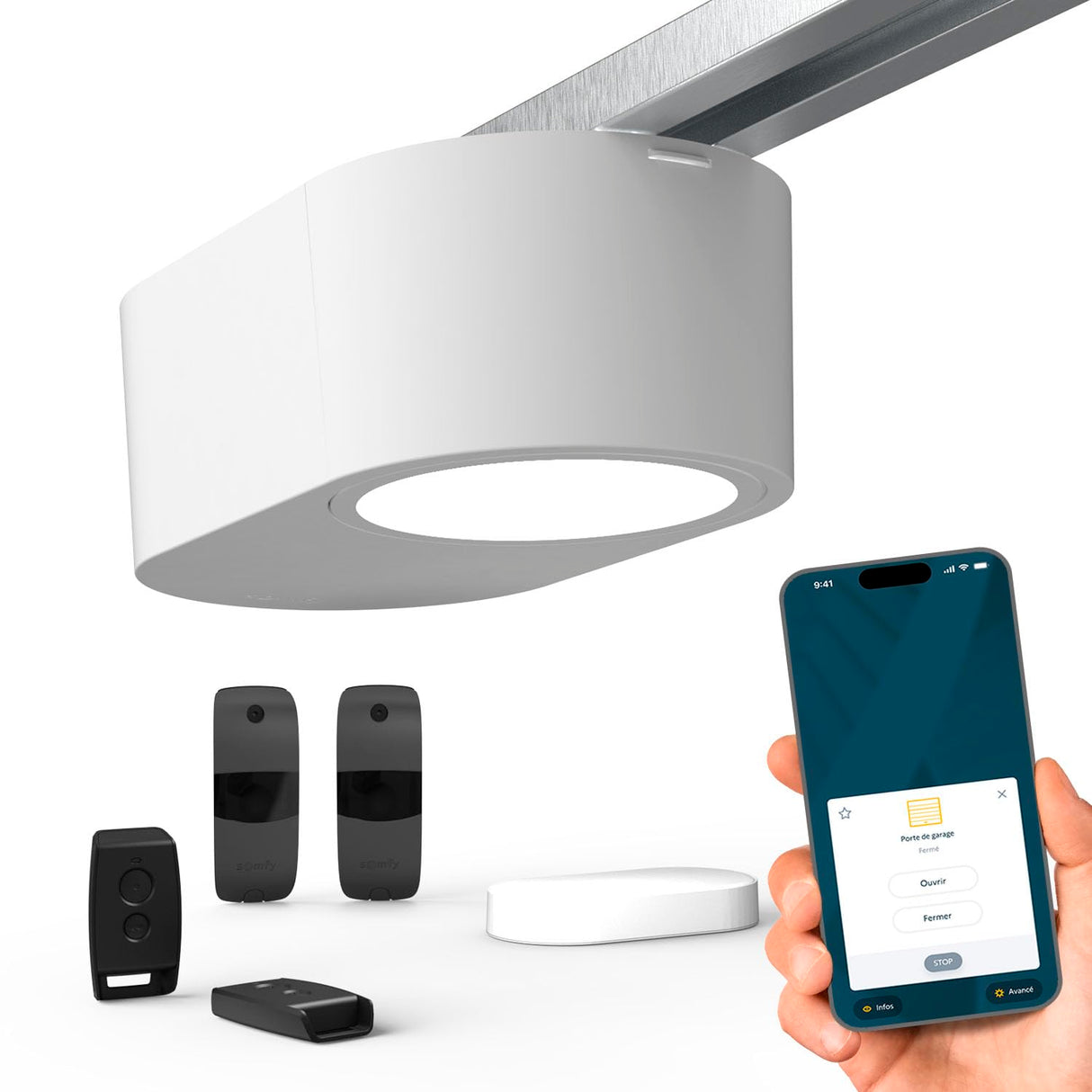 Somfy 1246483 - Serenia 700 io Connect - Motorización para puerta de garaje, motor puerta de garaje para puertas máx. 2,35 m H y 3 m L, fabricado en Francia, compatible con TaHoma