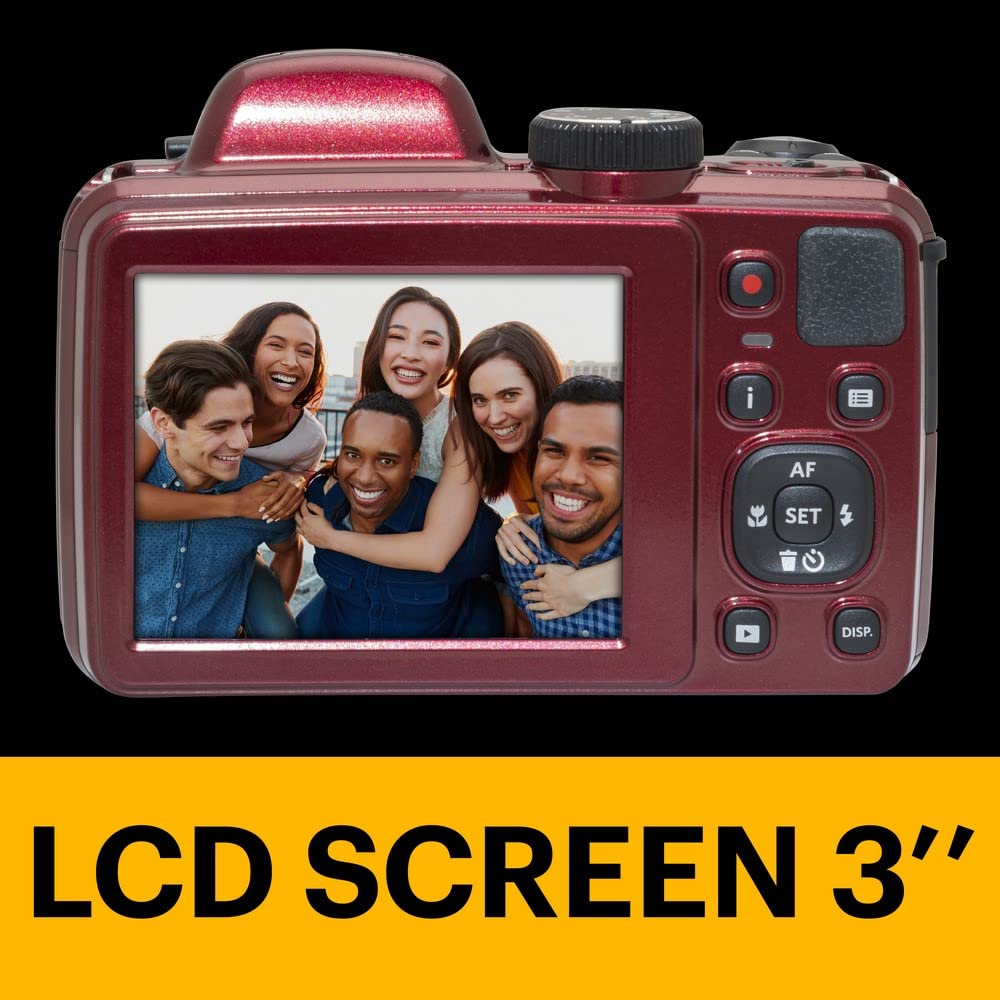 KODAK Pixpro Astro Zoom AZ405 - Cámara Digital Bridge, Zoom 40x, Gran Angular de 24 mm, 20 Megapíxeles, Pantalla LCD de 3", Video Full HD 1080p, Estabilización Óptica de Imagen (OIS), Pilas AA - Roja
