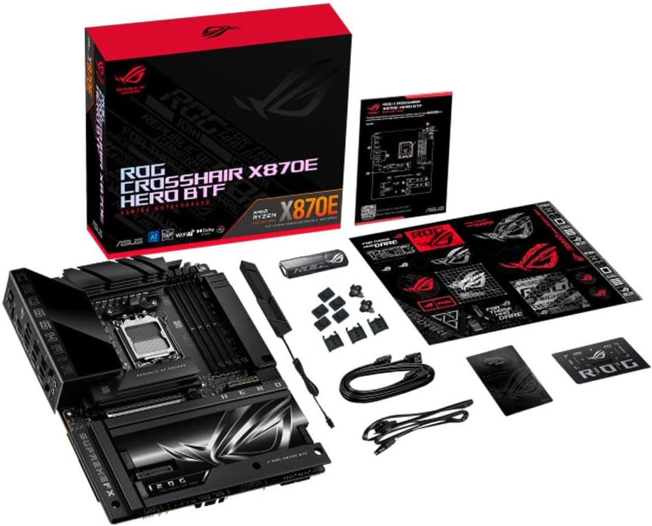 ASUS ROG Crosshair X870E Hero BTF ATX Motherboard, Advanced AI Ready 18+2+2 Phase VRM, DDR5, PCIe 5.0, M.2, Wi-Fi 7, USB4, AI Overclocking, Core Flex, PCIe Slot Q-Release Slim