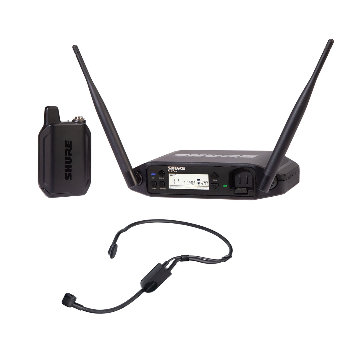Micrófono inalámbrico Shure GLXD14+/PGA31 con batería de 12 Horas y Alcance de 30m. Incluye micrófono de Diadema PGA31 y Receptor de Canal único. Ideal para oradores y Artistas.